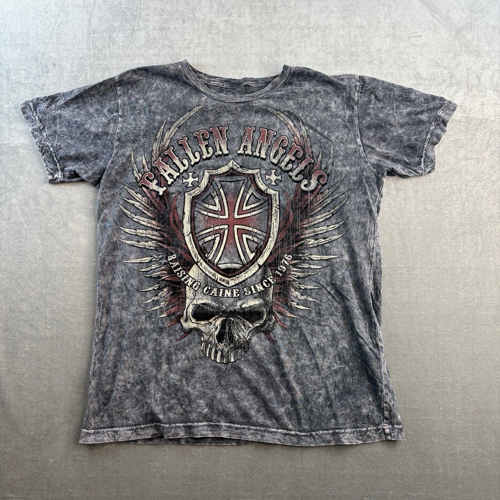 Point Zero Fallen Angels Skull Wings Graphic T Shirt Grey Men's Large